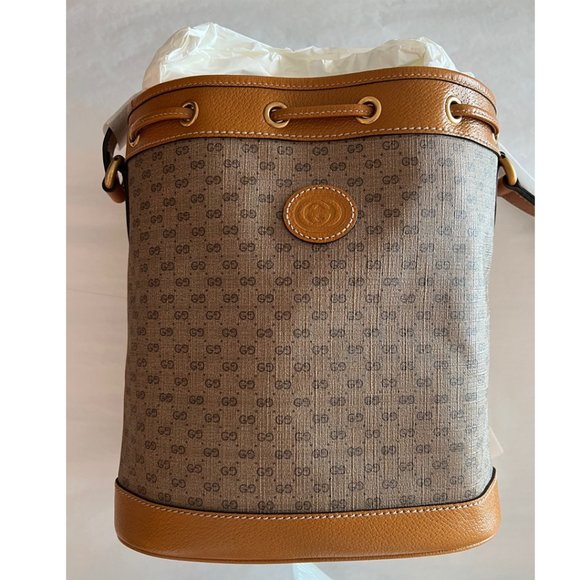 GUCCI GG Disney X Mickey Mouse Print Bucket Leather Tan Brown Italy Bag Mini NEW - Picture 13 of 16